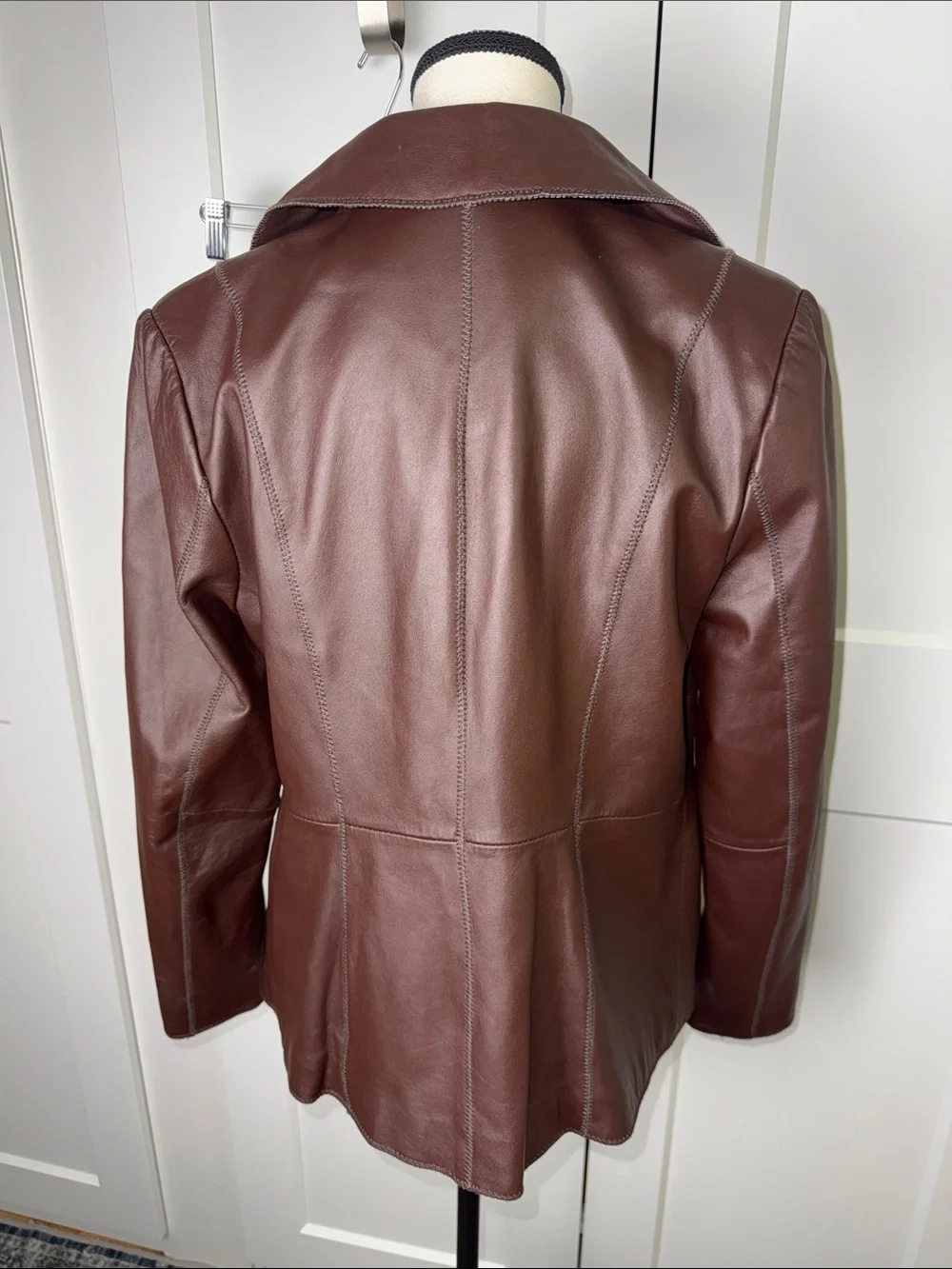 Vintage brown genuine leather Chi by falchi button front funky lined jacket coat - Picture 7 of 10